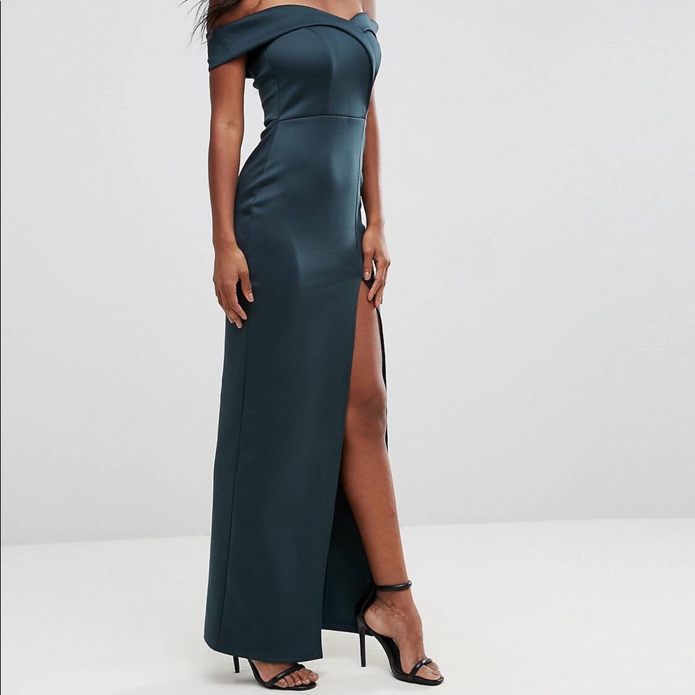 ASOS Scuba Bardot wrap neckline dress